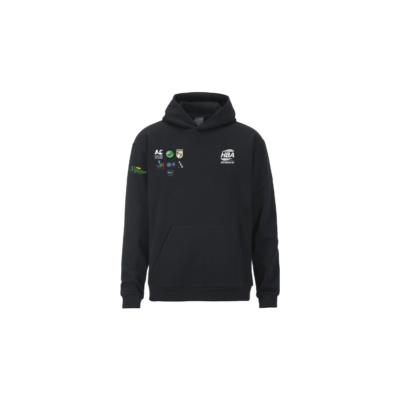 sweat à capuche avec le logo de HBA et les logo des sections